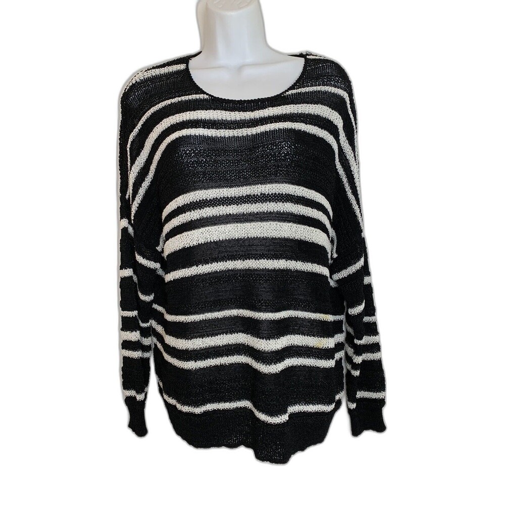 Chicos Black White Stripes Knit Sweater Top Blouse sz 3 / 16 XL (06)